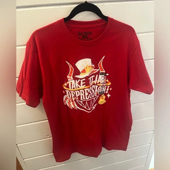 NWT- Hazbin Hotel Take That Depression Quote T-Shirt size L - Picture 1 of 4